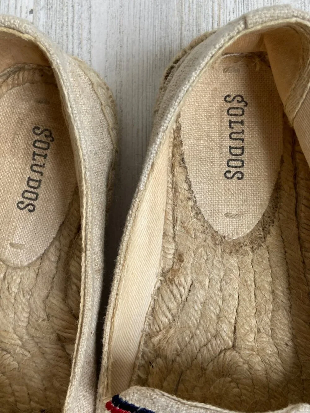 Soludos Size 7.5 Embroidered Espadrille Flats Canvas Slip On Shoes